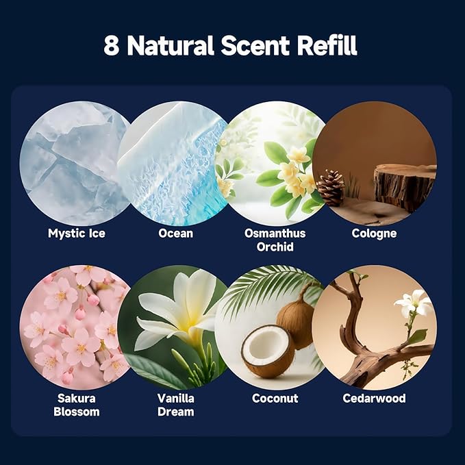 Smart Car Air FreshenerAmbient Light &amp Mist Fragrance2 Pack Refill for 6 MonthsAuto On/Off3 Adjustable ModesBlack Air Freshener Perfect for CarBedroomOfficeRestrooms. (Osmanthus Orchid)
