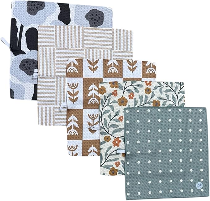 Waffle Weave Microfiber Dish Cloths || 5 Pack || Highly Absorbent || Quick Drying || Soft Premium Microfiber Cleaning Cloth || 12x12 inches (Mixed Neutrals)