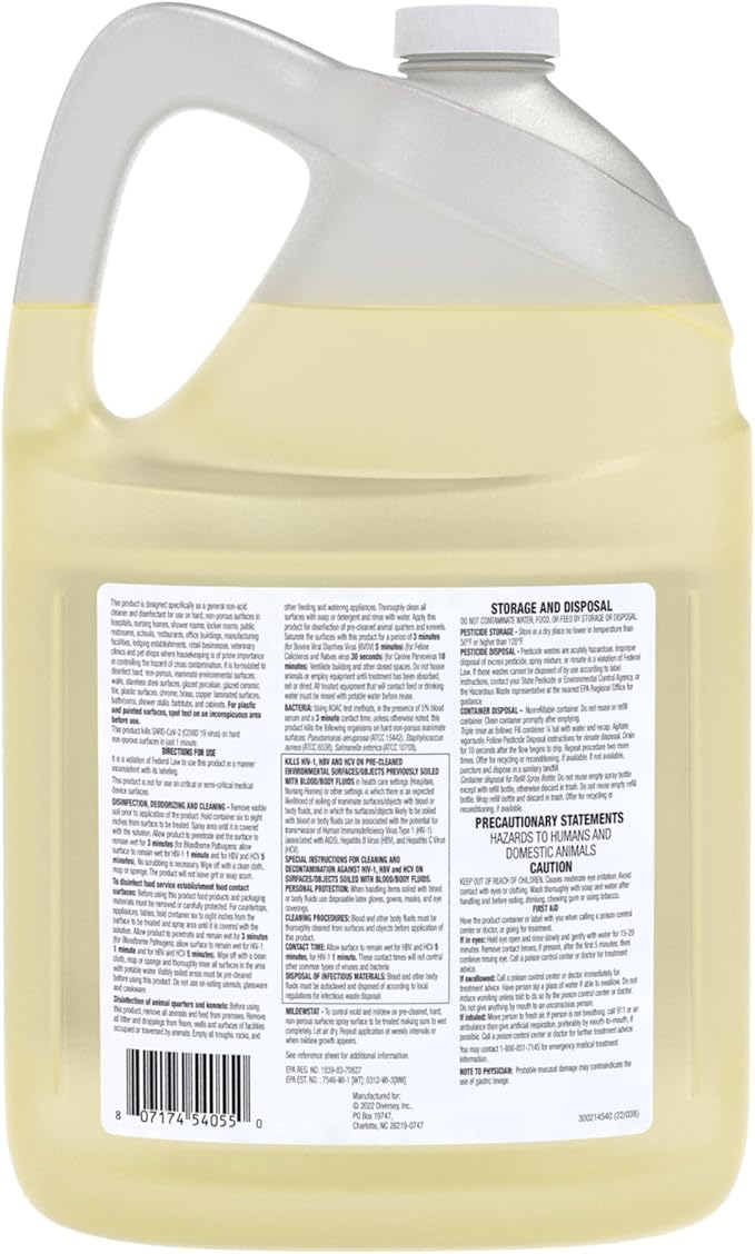 VIREX Diversey CBD540557 All Purpose Disinfectant Cleaner For Home &amp Commercial Use Kills 99.9% of Germs Multi-Surface Lemon Scent 1 Gallon