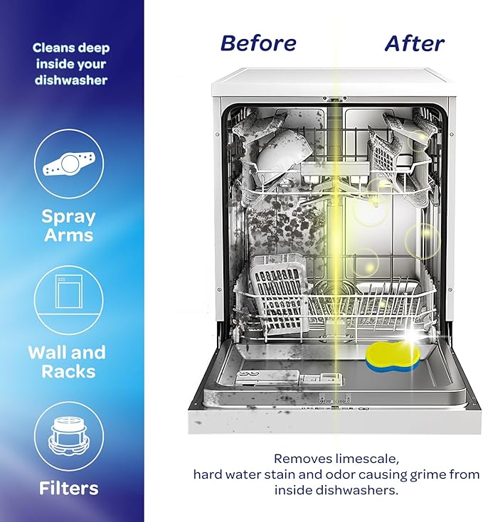Dishwasher &amp Garbage Disposal Cleaner Tablets Duo 48 Count Septic Safe Deep Clean Kit - Limescale &amp Odor Remover Lemon Scent All Models Compatible - 1 Year Supply