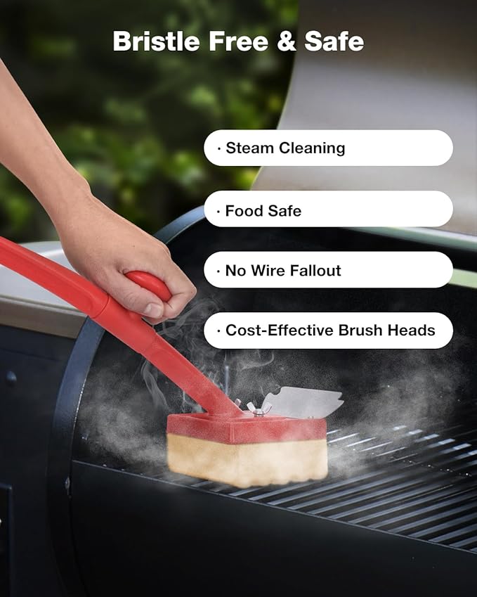 Grill Brush Bristle Free Safe Non Metal Wire with Scraper 5 Replacement Heads Steam Grilling Grate Cleaning Tool Wireless Bbq Cleaner Accessory Kit Set Outdoor Cast Iron Barbecue/Barbeque Scrubber