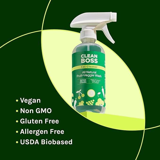CleanBoss Eat Cleaner Triple-Action Fruit &amp Veggie Wash (12 oz Pack of 3) Botanical Disinfectant Multi-Surface Cleaner (24 oz Pack of 2)