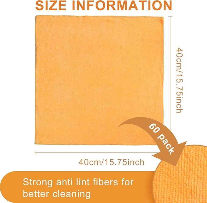 Nuenen Microfiber Cleaning Cloths for Cars 16 x 16 Inch Ultra Absorbent Car Towels Drying Reusable Cleaning Supplies House Kitchen Window Microfiber Towel(Yellow60 Pcs)