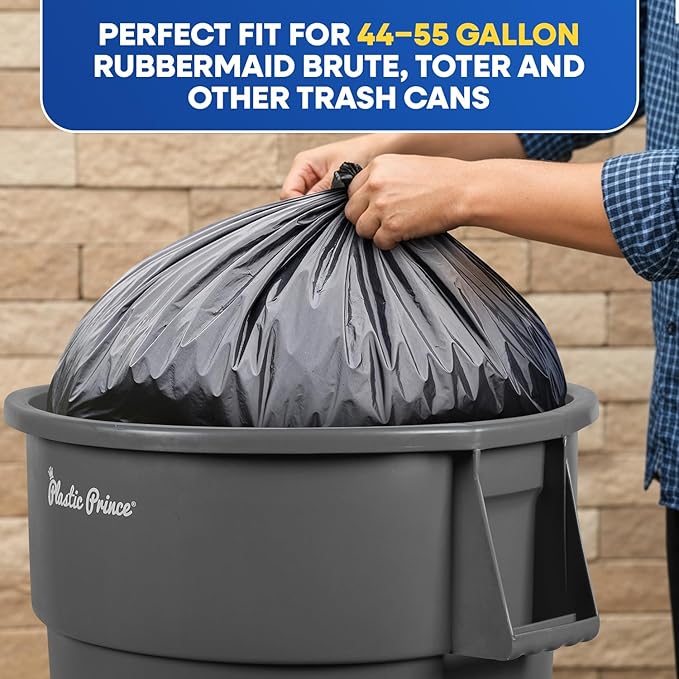 55 Gallon Trash Bags 2 Mil Heavy Duty Fit Rubbermaid Brute Rollout Round and Square 32-55 Gallon Trash Cans 36 x 50 Large Durable Garbage Trash Can Liners Black Pack of 100