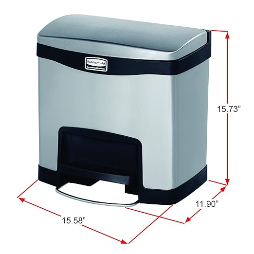 Rubbermaid Commercial Products Slim Jim Front Step-On Trash Can 4-Gallon Black Stainless Steel Hands-Free Garbage Can/Container for Home/Kitchen/Office/Restaurant