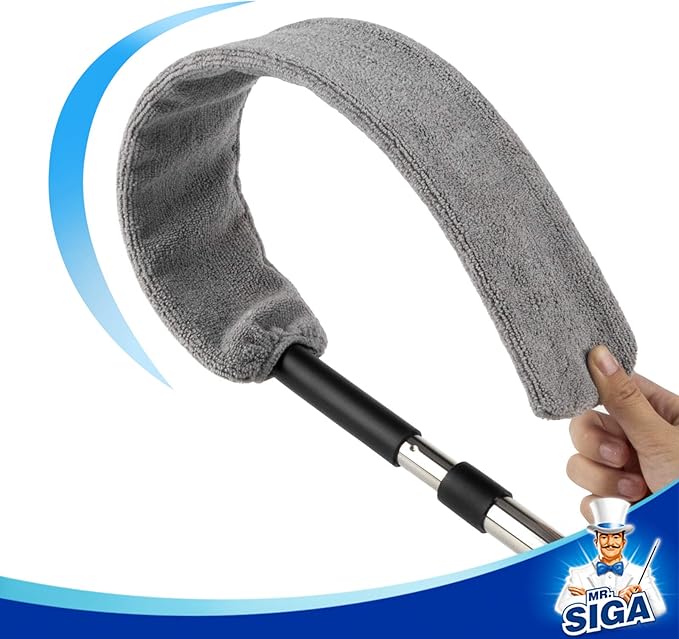MR.SIGA Flexible Microfiber Long Duster for Gap Cleaning Stainless Steel Adjustable Handle Washable Gap Cleaning Duster Gray