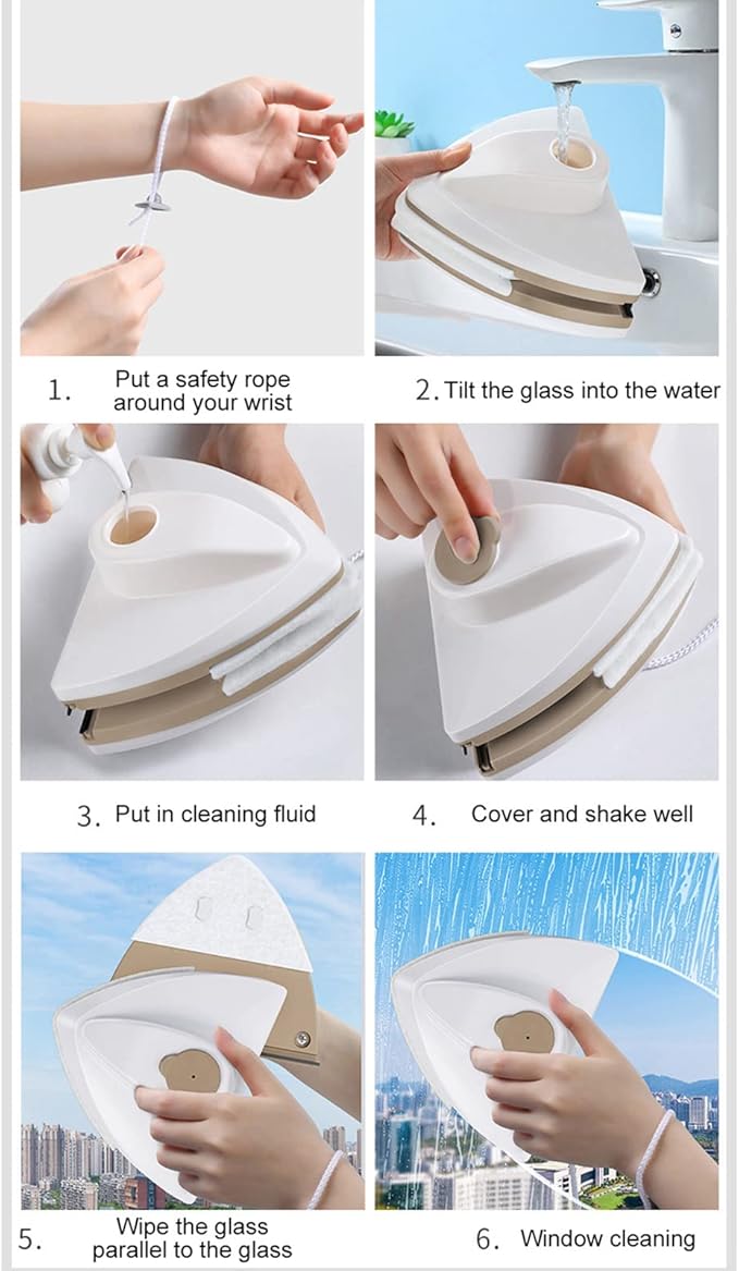 Window Cleaner Magnetic Double Side Magnetic Wash Window Wiper Magnetic Brush Magnetic Household Glass Cleaner Magnetic Window Cleaning Brush Tool Adjustable Thickness 15-30Mm