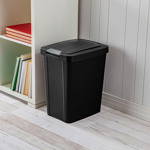 Sterilite 7.5 Gallon TouchTop Wastebasket with Lid That Opens with Touch Conceals Trash in The Kitchen Bathroom Mudroom or Office Black 12-Pack