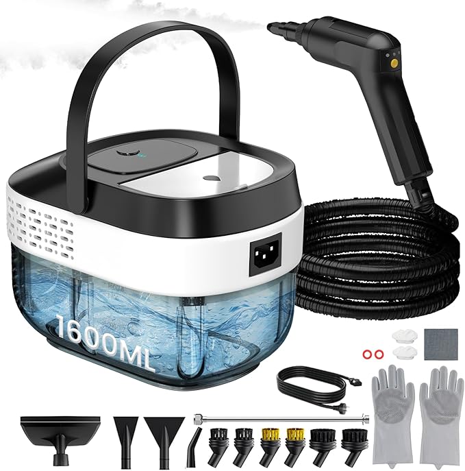 Pressurized Steam Cleaner 1.6L 3-Level Adjustable Steamer for Cleaning 10s Heat-Up 2500W Handheld Steamer Cleaner for Home Car Kitchen Floor Multi-Surface Cleaning Machine 22pcs Accessories
