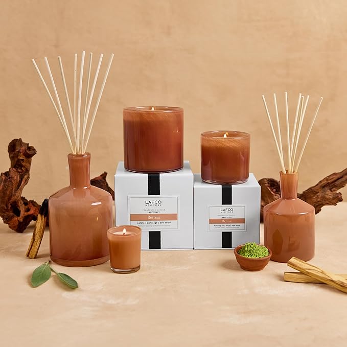 LAFCO New York Signature Reed Diffuser Retreat - 15 oz - Up to 9 Months Fragrance Life - Reusable Hand Blown Glass Vessel - Natural Wood Reeds - Made in The USA