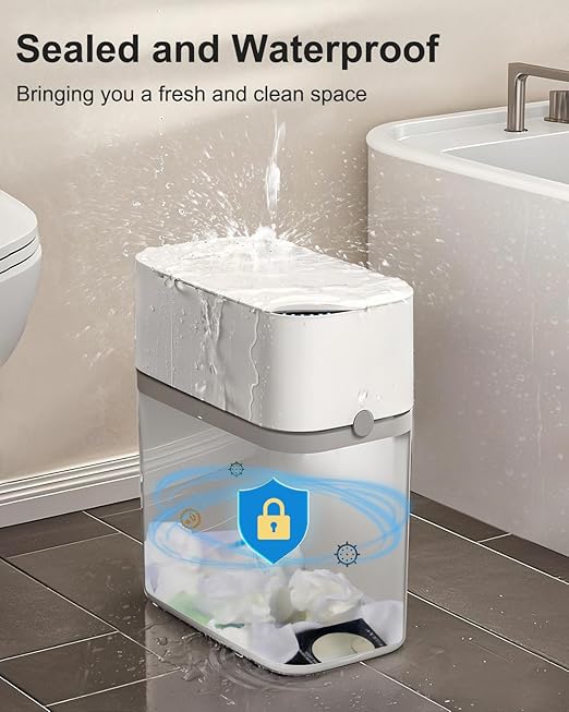 CTIME Family Bathroom Trash Can Set Includes a 2-Gallon Clean Trash Bin with a Toilet Brush 12 pre-Soaked Disposable Brush Heads a Small Bathroom Trash Can with Lid and a Smart Trash can.