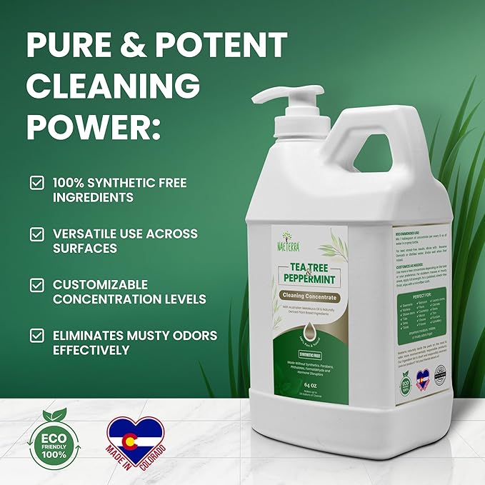 Naeterra- Refreshingly Clean | Tea Tree &amp Peppermint Cleaning Concentrate | Multi-Purpose Household Cleaner | Non-Toxic | Natural Ingredients | Versatile Use | Eliminates Odors | Eco-Friendly | 64