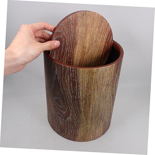 Kitchen Trash Can Swing Lid Imitation Wood Grain Design Capacity for Home Office and Bathroom Easy to Clean Wastebasket
