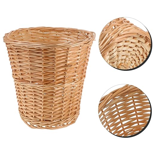 BESPORTBLE Wicker Wastebasket Woven Trash Basket Natural Rattan Material Bathroom Office Home Storage Decorative Waste Bin