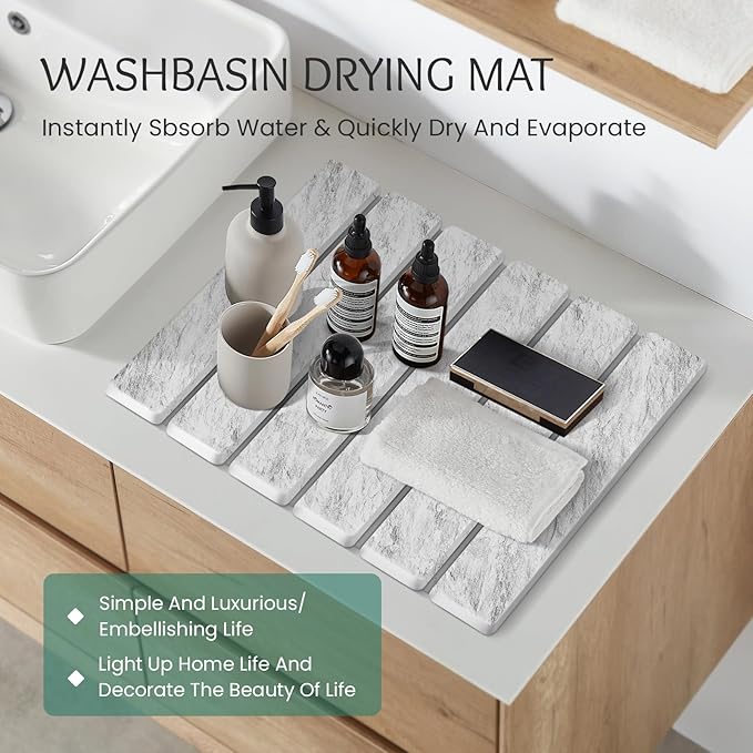 Stone Dish Drying Mat Collapsible Diatomaceous Earth Absorbent Mat Quick Dish Drying Pad Dish Rack Pad Match Any Counter to Multiple Usage for KitchenBathroom