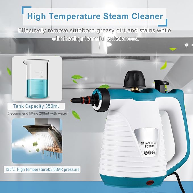JQ388 350ml Handheld Steam Cleaner Kit Multifunctional Cleaning Machine for Kitchen Bathroom with 900-1050W Removes Oil Dust (US Plug 110V‑120V)