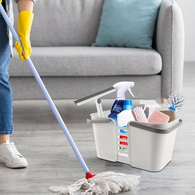 Cleaning Supply CaddyLarge Cleaning Products Storage Organizer with HandlesPortable Plastic Bucket Tool Storage Shower Caddy Basket for Bathroom Bedroom Kitchen College Dorm Garden