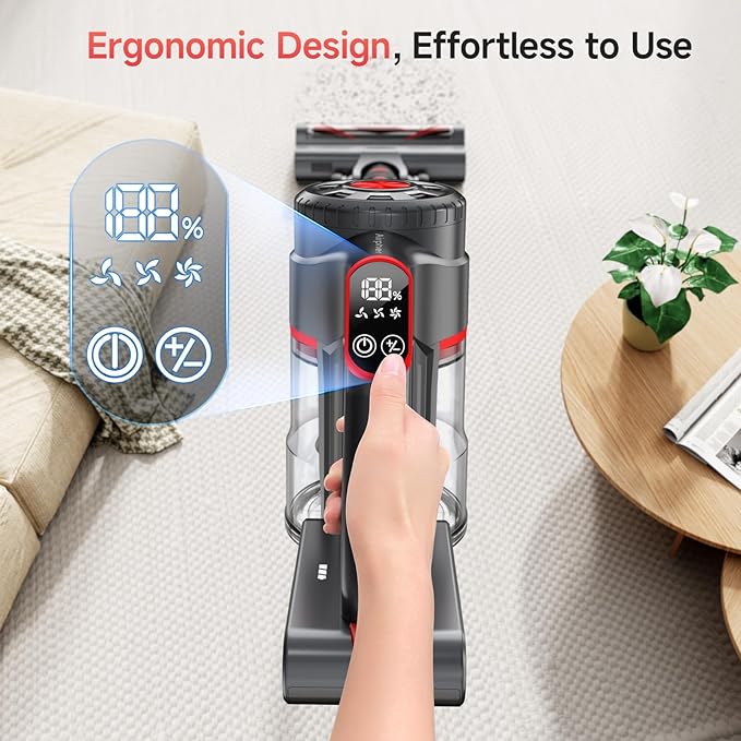 Cordless Vacuum Cleaner 580W 60KPA Dual Motor Stick Vacuum for Home with 60mins Runtime 6 LED Green Headlights Self-Standing Design Pet Hair Vacuum for Carpet Tile Pet Hair