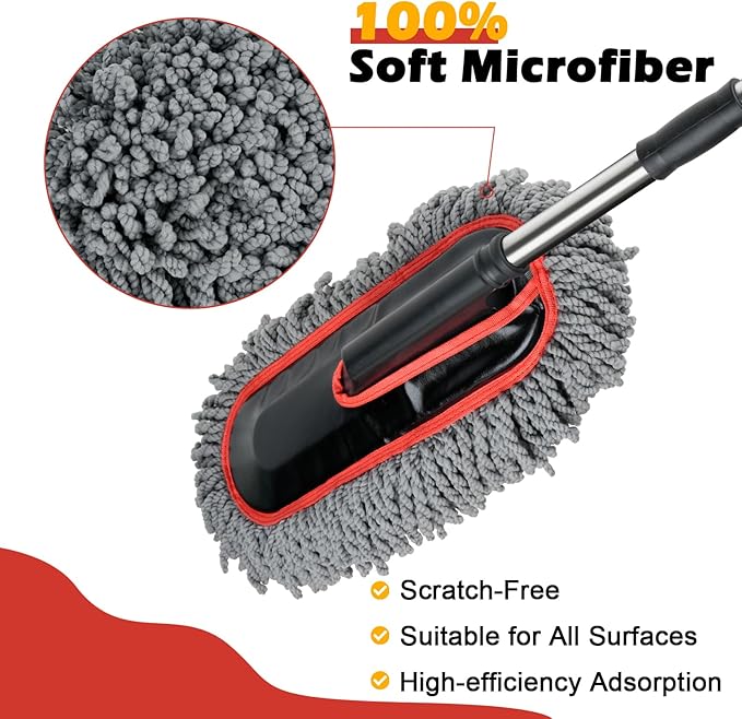 Car Duster Exterior Scratch FreeMicrofiber Car Duster with Extendable Handle with 3PCS Detailing Brush Exterior Interior Multipurpose for SUVTruckRV