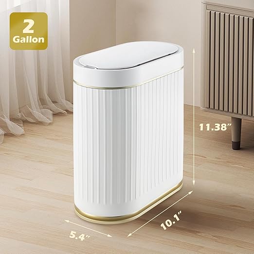 Bathroom Trash Can with Lid Automatic 2 Gallon Motion Sensor Garbage Bin 7.5 Liter Smart Trash Bin Bathroom Decor Plastic Garbage Can Narrow Trash Can for Bedroom Office Living Room