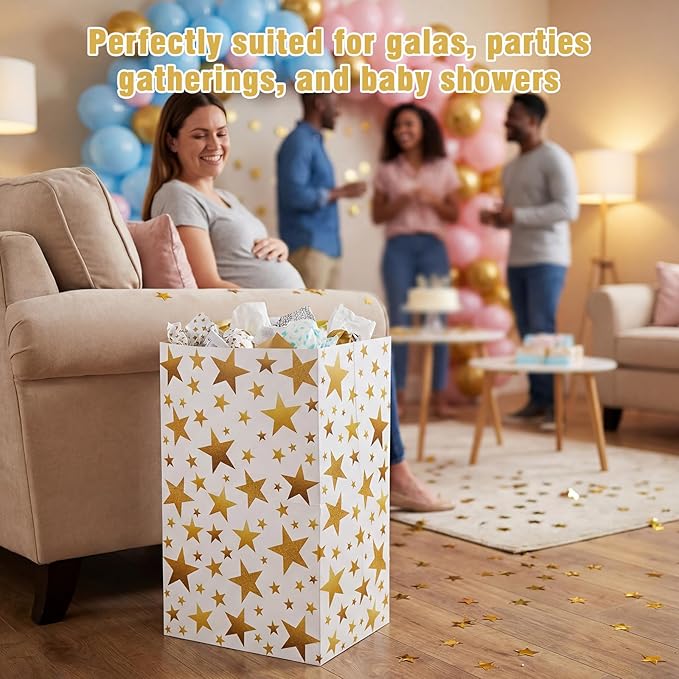 Tinlade 6 Pack 13 Gallon Gold Star Disposable Trash Cans Extra Large Thickened Waterproof Reusable Garbage Bins Foldable Pop up Recycling Bins for Graduation Holiday Party School Gatherings