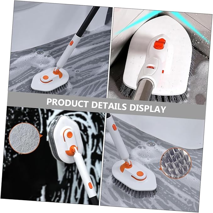 Beaupretty Extendable Handle Scrub Brush Multi-Purpose Bathroom and Floor Cleaning Tool with Durable Hard Bristle and Microfiber Heads for Stain Removal Toilets and Showers