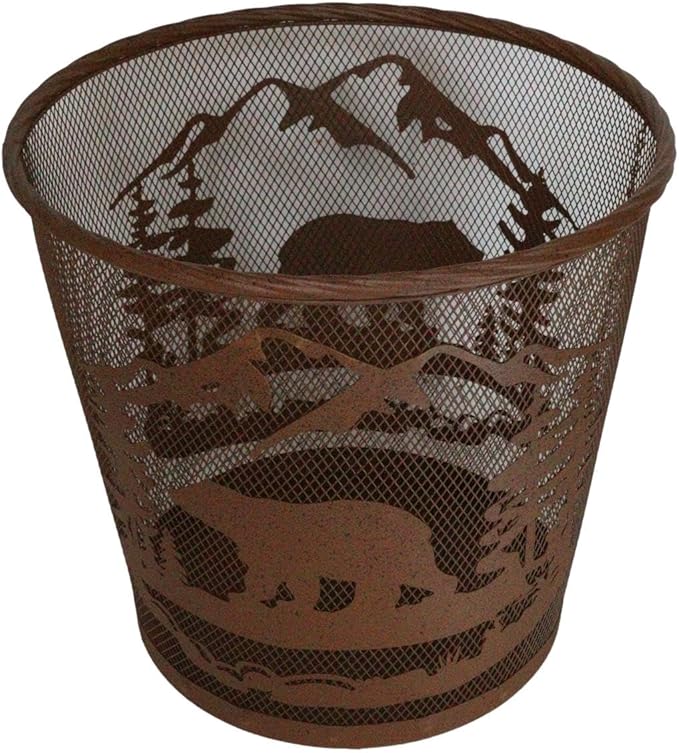 Ebros Rustic Black Bears Roaming Pine Trees Forest by The Mountains Rust Finish Metal Wire Waste Basket Bin 13 Wide Bear Home and Bathroom Accent Western Country Cabin Lodge Decorative Trash Can