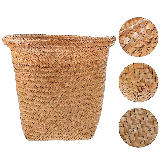 GLEAVI 1pc Straw Woven Wastebasket Seagrass Rubbish Container for and Rustproof Stylish Decorative Storage
