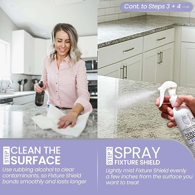 Fixture Shield Home Ceramic Coating Spray (8 oz) - SiO₂ Hydrophobic Protection for Kitchen &amp Bath | Repels Fingerprints Stains &amp Hard Water | Extra Strength Formula | Made in USA