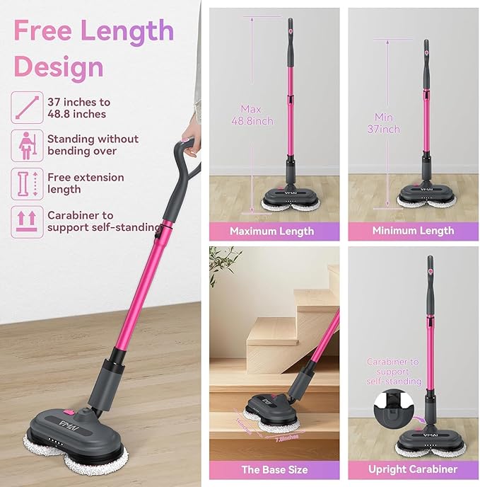 VMAI Cordless Electric Mop for Floor Cleaning Self-Propelled Spin Mop with LED Headlight &amp Water Spray Up to 60 Mins Detachable Battery 300ML Tank for Hardwood Tile Laminate Marble Floor