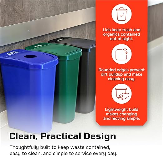 City Box 10 Gallon Mixed Recycling Bin with Lid for Residential Business and Commercial Recycling - NYC Compliant - Blue