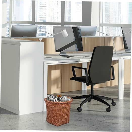 1pc Straw Woven Wastebasket Natural Design Office Trash Container Home Trash Can