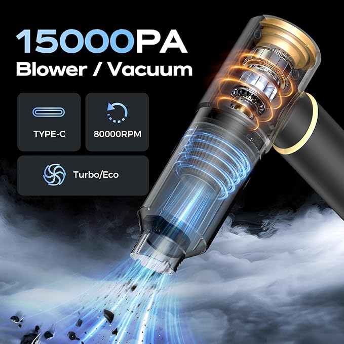 Handheld Vacuum Cordless Rechargeable Car Vacuum Portable Cordless with Strong Suction15Kpa Hand Vacuum Ultra-Quiet (75dB) 21min Runtime Lightweight (1.25 lbs) for Car Pet Hair Home