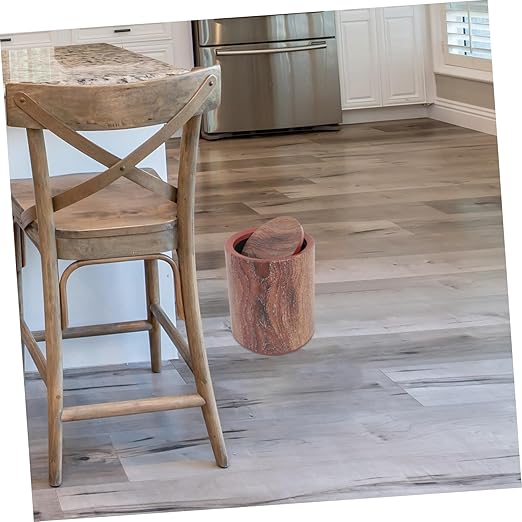ABOOFAN Wood Grain Round Trash Can with Flip Lid Medium Capacity Garbage Bin for Home Use Compact Wastebasket for Living Room Kitchen and Bathroom Management