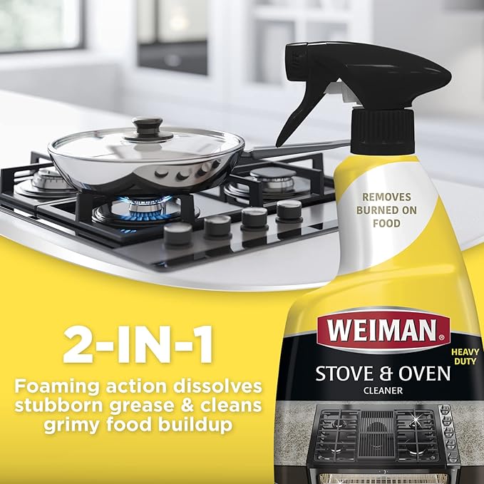 Weiman Heavy Duty Stove and Oven Cleaner and Degreaser for Glass Ceramic Cooktops BBQ grill grates - 2 Pack 24 Oz w/MicroFiber Towel
