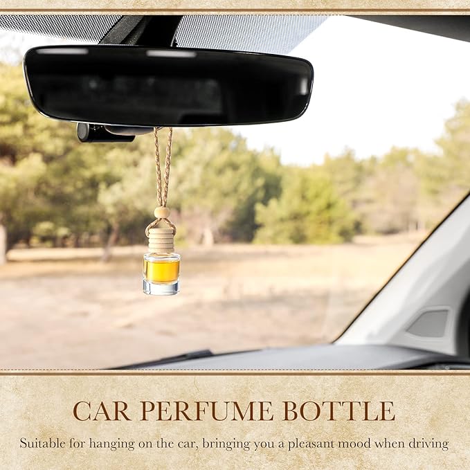 BBTO 50 Pcs Hanging Car Air Freshener Car Diffuser Bottles Empty Glass Perfume Bottle Freshener Diffuser Bottle Pendant for Essential Oil Fragrance Aromatherapy Ornament (Cylinder)