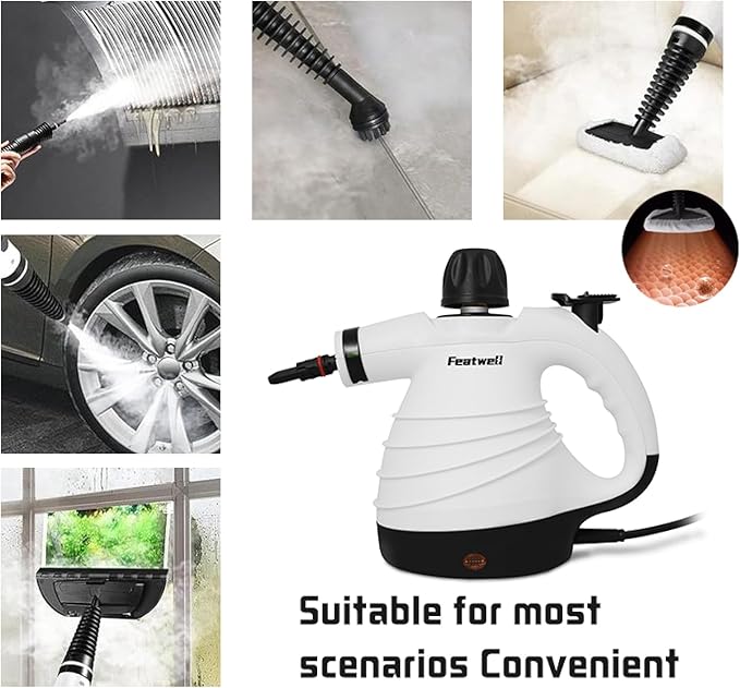 Featwell Handheld Steam Cleaner Pressurized Portable Multi-Surface Steam Cleaner with 12 pcs Accessories Multi-Purpose Portable Steamer for Cleaning Dirt Grease Tile Floor Couch Car