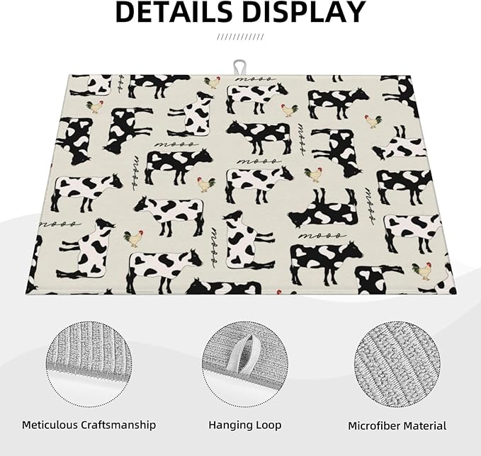 Cute Farm Cows Dish Drying Mat 18x24 For Kitchen Counter Absorbent Microfiber Dishes Pad Dish Drainer Rack Mats Fast Dry Kitchen Accessories