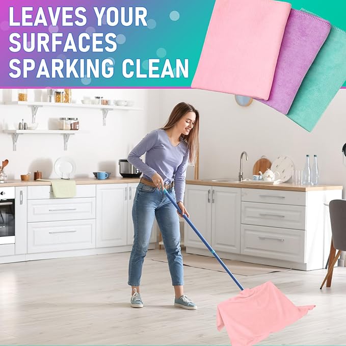 Newwiee 6 Pcs Extra Large Microfiber Cleaning Cloth 30 x 20 Washable Reusable Microfiber Towel Streak Free Lint Free Cloth for Cleaning Home Glass Office Window Bathrooms (Pastel Colors)
