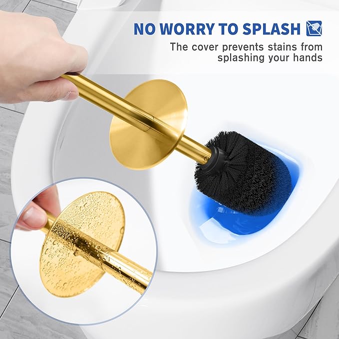 Toilet Brush and Holder 2 Pack Toilet Brush Stainless Steel Toilet Bowl Brush for Bathroom Toilet-Ergonomic ElegantDurable (Gold)