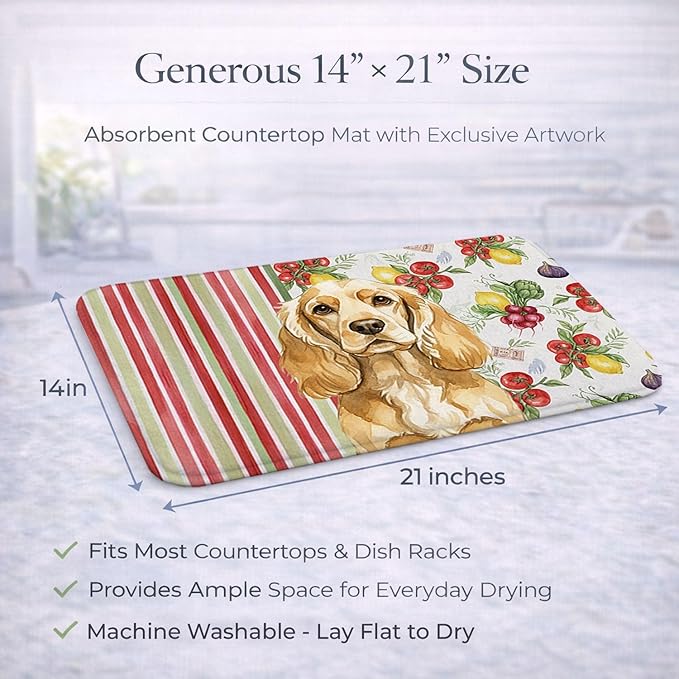 Caroline's Treasures Buff Cocker Spaniel Vegetables Dish Drying Mat Absorbent Dish Drying Mat Pad for Kitchen Counter Dish Drainer Mat for Countertop 14 x 21 Multicolor