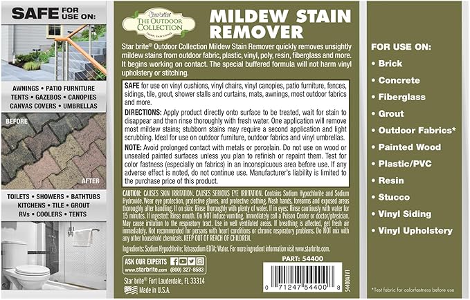 STAR BRITE O/C Mildew Stain Remover - Professional Strength Quick-Acting Multi-Surface Cleaner for Outdoor Furniture Vinyl &amp Grout - 1 Gallon (054400)