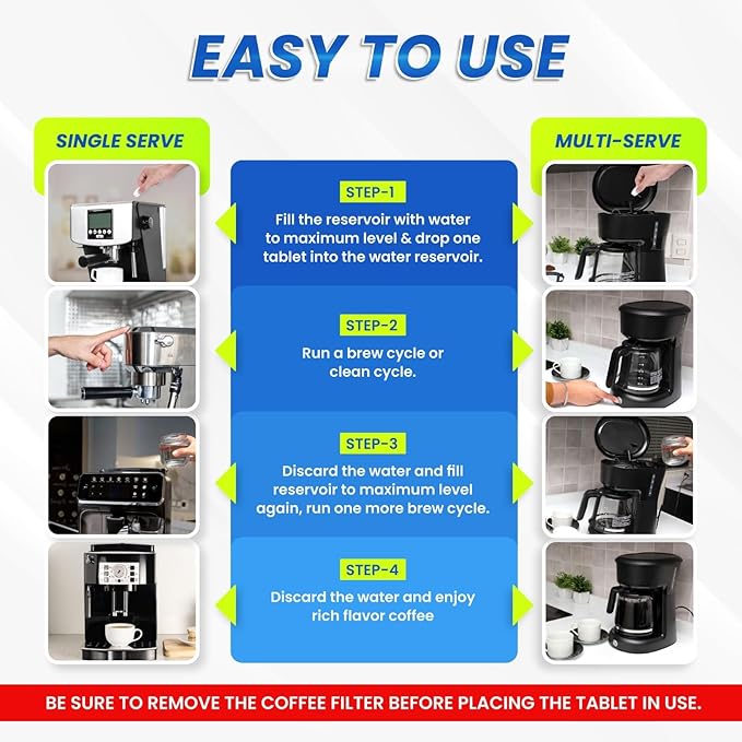 Dishwasher Cleaner &amp deodorizer Tablets 26-Pack and Coffee Machine Descaler Cleaner Tablets 24-Pack Removes hard water and Limescale Compatible with All Coffee Makers and Dishwashers