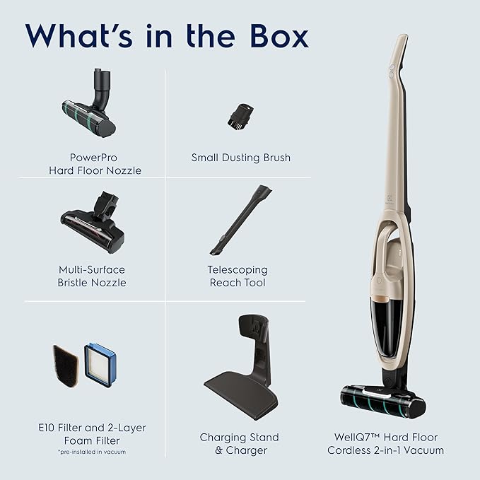 Electrolux WellQ7 Hard Floor Cordless 2-in-1 Vacuum with PowerPro Roller for Hard Surfaces 50-Minute Run Time 2 Power Modes Soft Sand