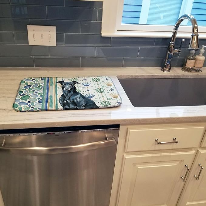 Caroline's Treasures Black Greyhound Coastal Sea Glass Dish Drying Mat Absorbent Dish Drying Mat Pad for Kitchen Counter Dish Drainer Mat for Countertop 14 x 21 Multicolor