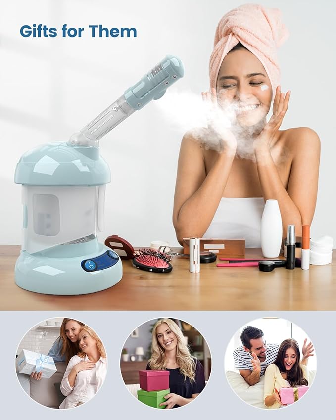 Kingsteam Tabletop Facial Steamer - Ozone Steamer with 360° Rotatable Arm - Professional Nano Ionic Facial Steamer for Deep Cleaning - Portable for Personal Care Use at Home or Salon Blue