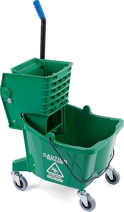 Carlisle FoodService Products 26-Quart Commercial Mop Bucket with Side-Press Wringer Precision-Molded Polypropylene Durable Wringer Bucket with Non-Marking Casters 18.5 x 16.5 x 23 Inches Green