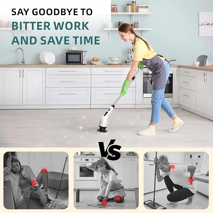 Electric Spin Scrubber for Cleaning 9 in 1 Changeable Bathroom Scrubber with Power Display Long Cordless Cleaning Brush Cordless Shower Cleaner Brush for Bathtub Kitchen Wall Cleaning
