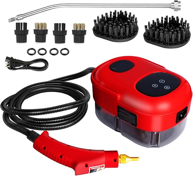 2500W Handheld Steam CleanerSteamer for Cleaning15SFast Heating High Pressure Portable Steam Cleaner (Red-(New Version))