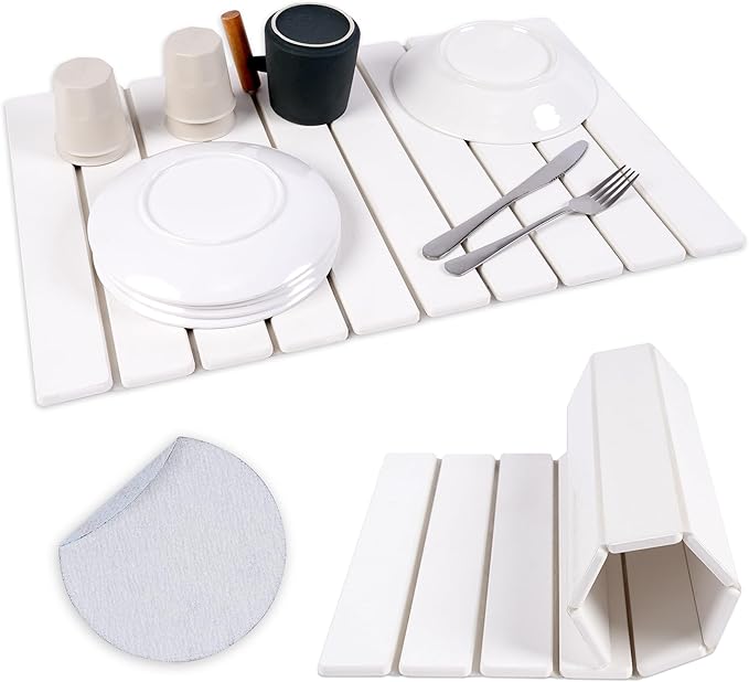 Large Stone Dish Drying Mats for Kitchen Counter 23x15in. Diatomaceous Earth Water Absorbing Mat White